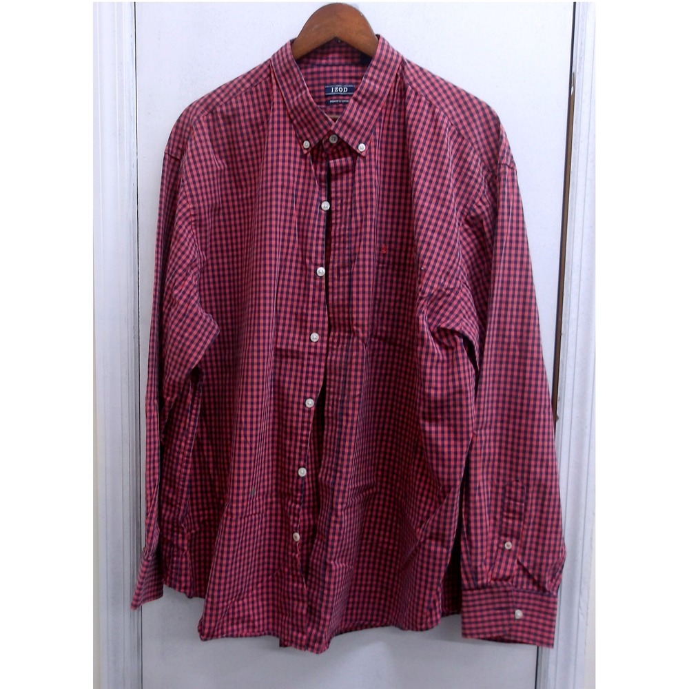 IZOD Men's Gingham Check Button Down Shirt Coral Navy Casual Size‎ XXL / #1255